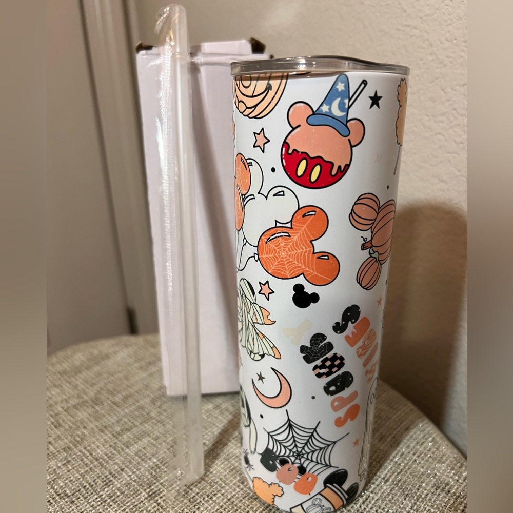 SOLD—Disney Mickey Spooky Tumbler 20 oz | Hand Drawn Pastel Fall Season Cup 👻